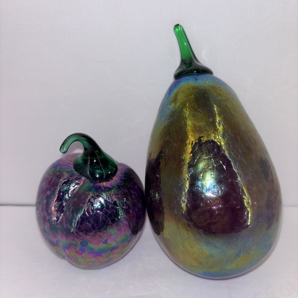 VTG Studio Art Glass Aurora Iridescent Plum & Eggplant Hand Blown Crackle Finish